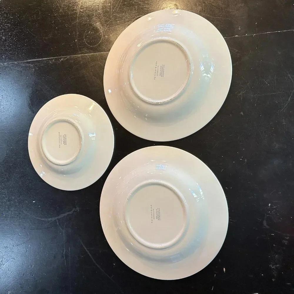 3 Pottery Barn Sausalito Plates - Dinner & Side/Soup/Rimmed Bowl White